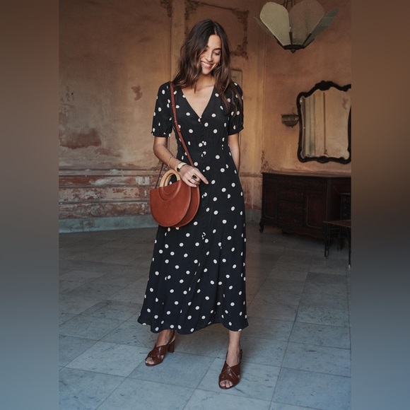 Sézane Robe Sollie Black Polka Dot Ecru FR 34 / US 2 - Picture 7 of 16